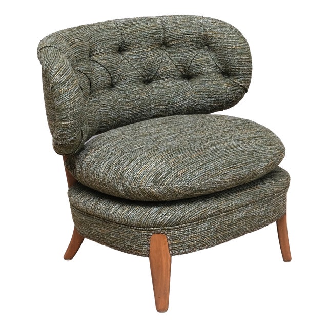 Vintage Lounge Chair in Green Pierre Frey Tweed and Beech by Otto Schulz, Sweden, 1940s For Sale