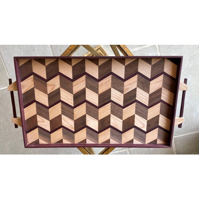 Late 20th Century Late 20th-Century Handcrafted Exotic Wood Rectangular Handled Tray in the Manner of Don Shoemaker For Sale - Image 5 of 18