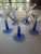 Fun post modern 1980’s martini glass set of 5. Cult bolt blue stems with a bubble design. This a definitely fun.