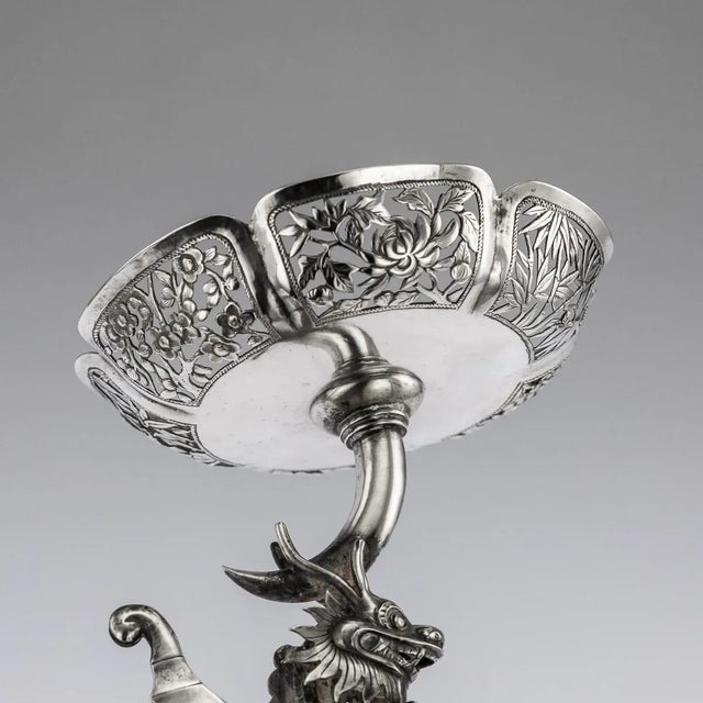 Antique Chinese Solid Silver Dragon Epergne from Hung Chong & Co, 1890s For Sale - Image 6 of 13