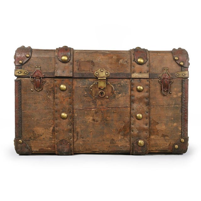 Wooden Chest with Brass Fittings, 1920s For Sale - Image 6 of 6