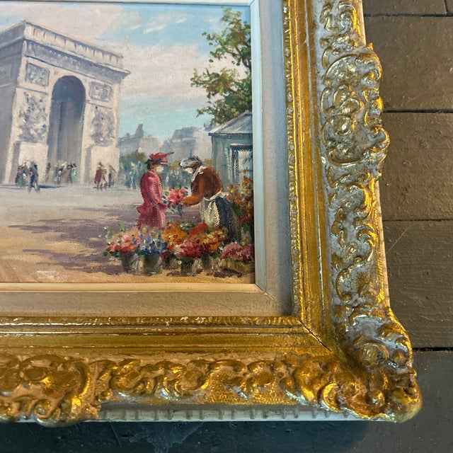 1960’s Impressionist Arc De Triomphe Paris Street Scene Painting For Sale - Image 4 of 6