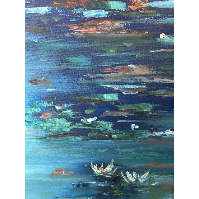 Impressionist Contemporary Original California Impressionist Oil Painting Water Lillies For Sale - Image 3 of 5