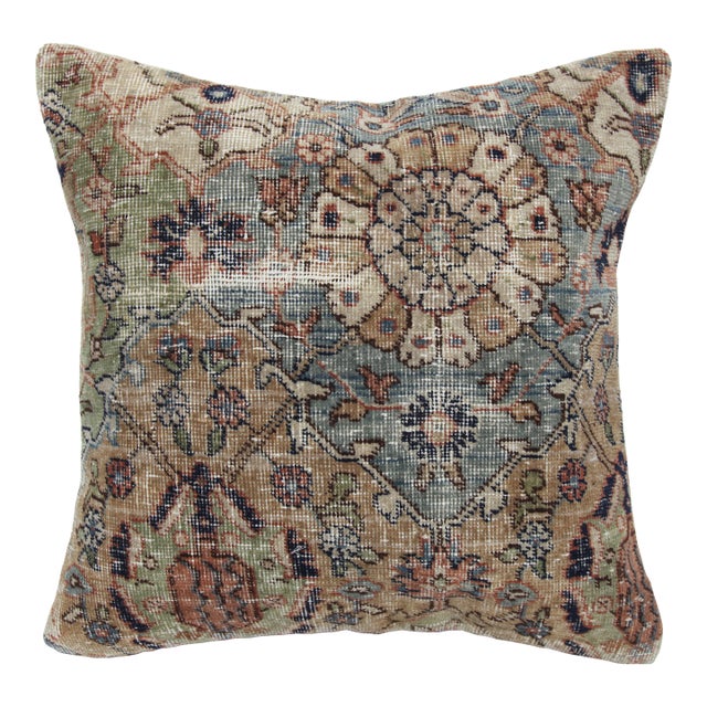 Vintage Oriental Rug Pillow Cover in Green & Light Blue -20'' X 20'' For Sale