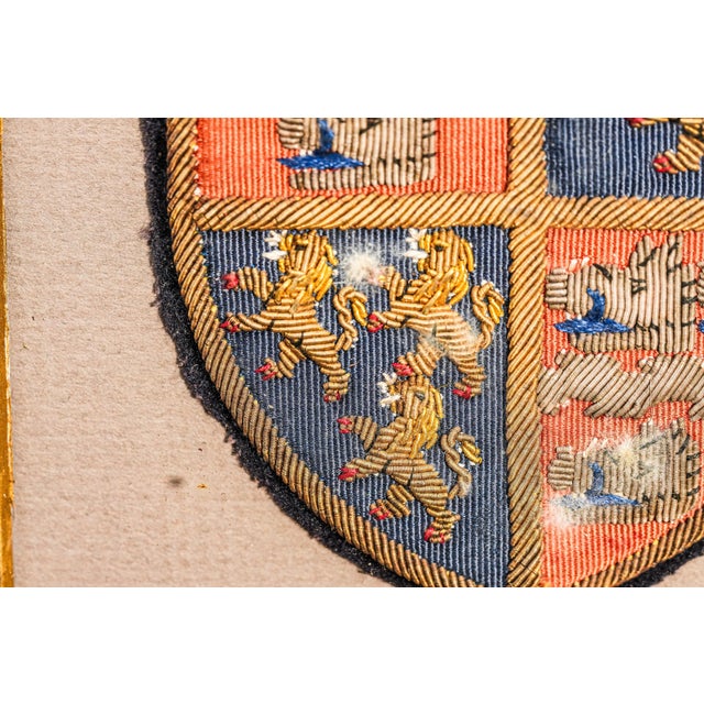 Baby Blue Preppy Antique English School Framed Crest Patch Armorial Coat of Arms Home Wall Decor For Sale - Image 8 of 11