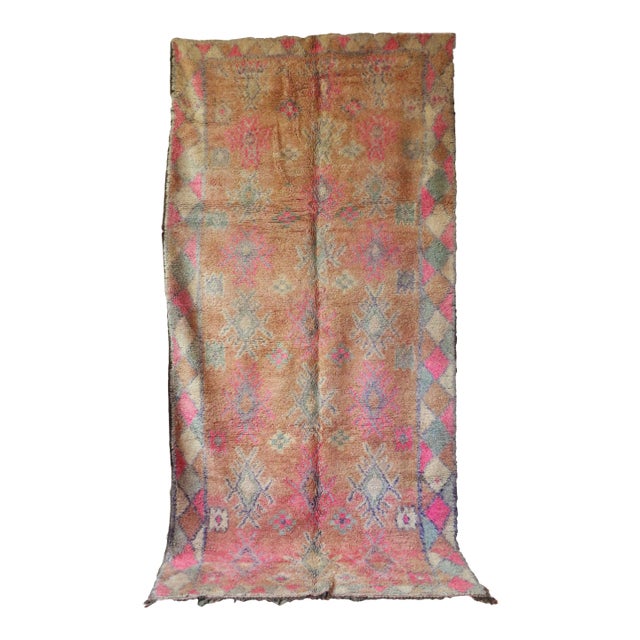 Mid-Century Pink Moroccan Rug 6x13 Ft For Sale