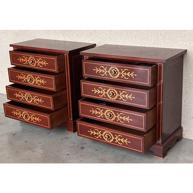 Spanish Late 19th Century Pair of Catalan, Spanish Nightstands with Drawers & Low Open Shelf For Sale - Image 3 of 18