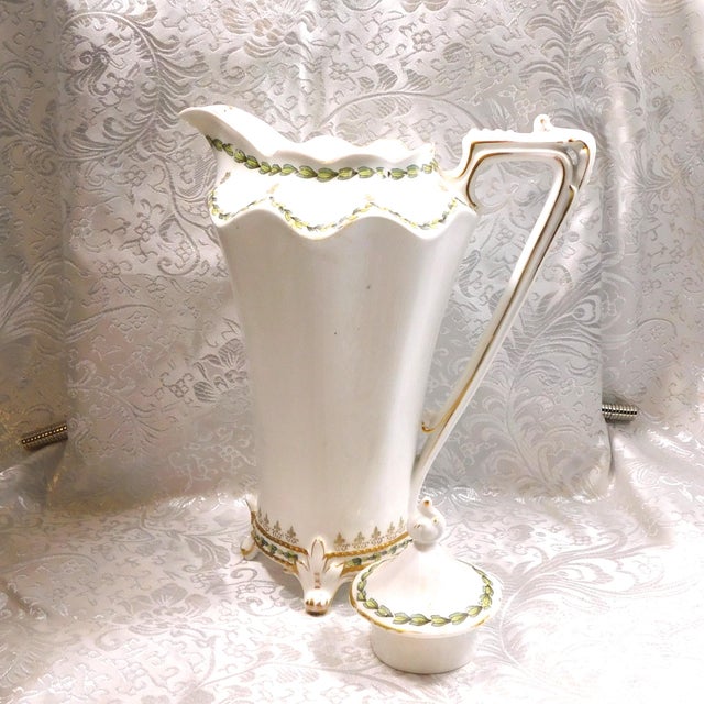 Ceramic Late 18th Century White Reinhold Schlegelmilch Rs Prussia Chocolate Pot With Green and Gold Trim For Sale - Image 7 of 10