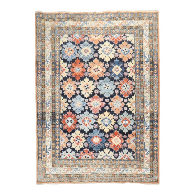 Vintage Zabihi Collection Inspired Turkish Azari Caucasian Snowflake Rug For Sale