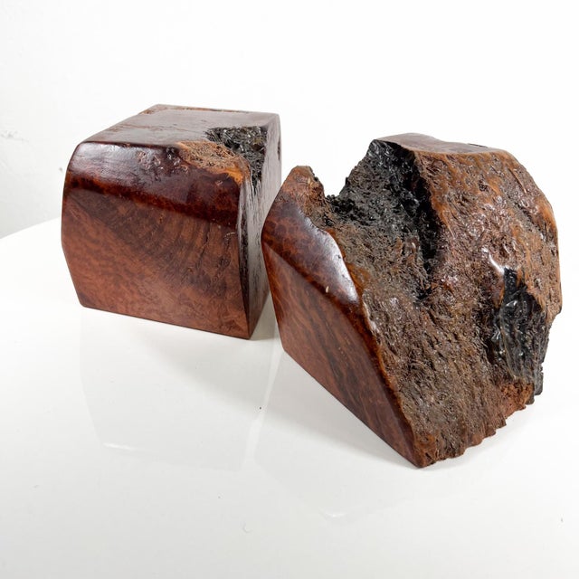 Wood 1960s Organic Natural Raw Edge Wood Bookends For Sale - Image 7 of 10