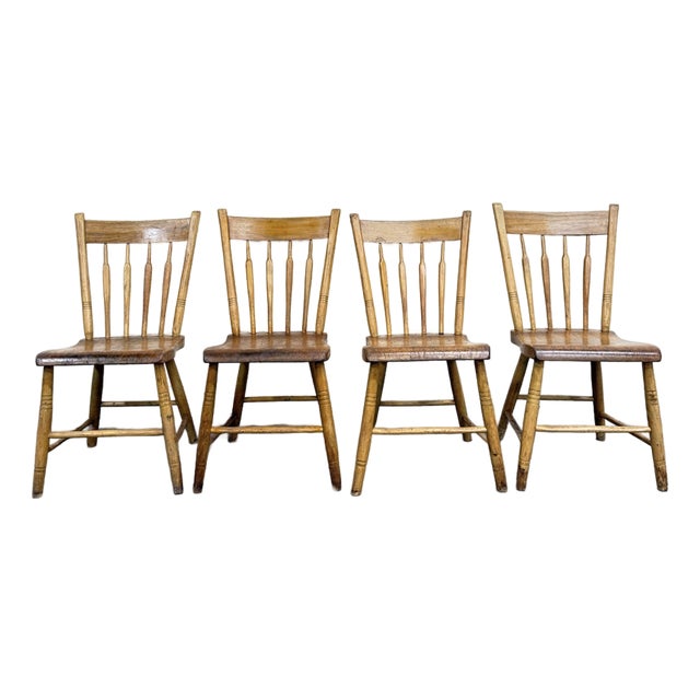 Antique Windsor Farmhouse Arrowback Plank Seat Dining Chairs For Sale