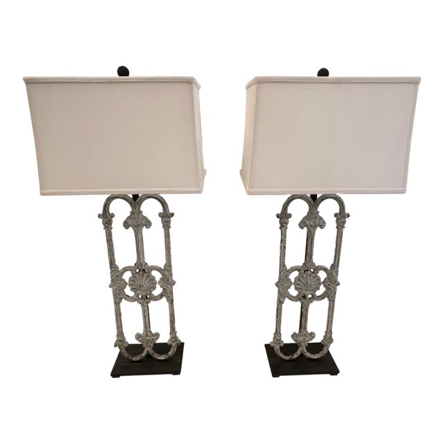 Architectural Iron Fragment Table Lamps -a Pair For Sale