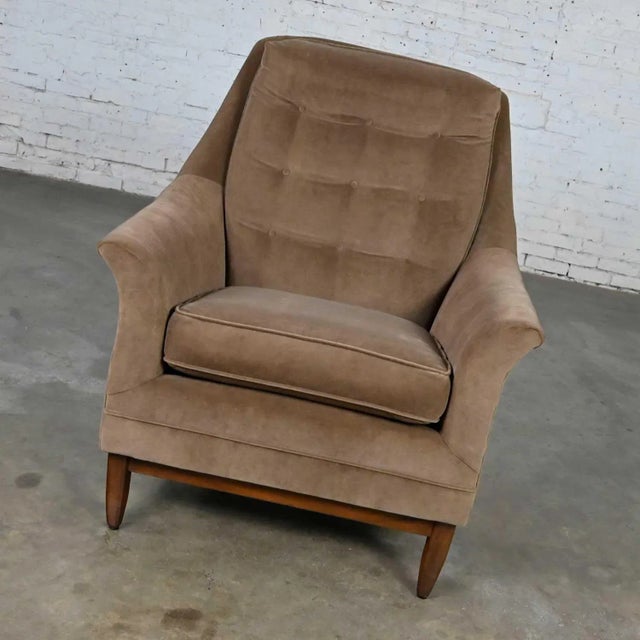 Wood Vintage Mid Century Modern Mocha Colored Velvet Club Lounge Chair Style of Dunbar For Sale - Image 7 of 12