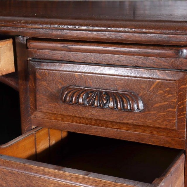 Antique Derby Oak Raised Panel S-Roll Top Desk With Carved Pulls C1920 For Sale - Image 4 of 13