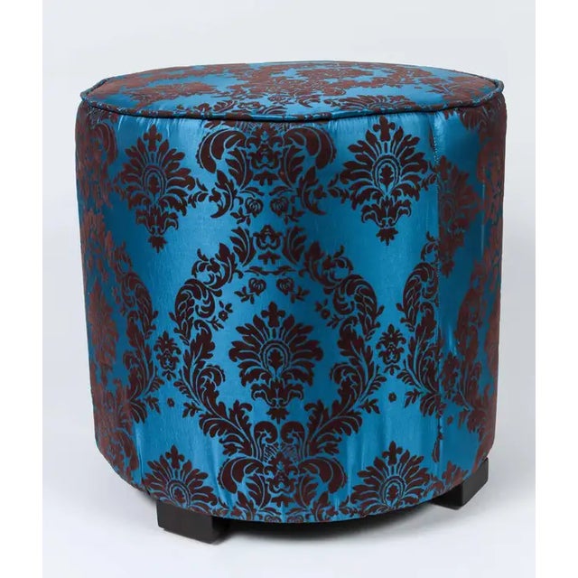 Pair of Moroccan Art Deco Style Round Upholstered Pouf Stools, American, 1980 For Sale - Image 10 of 11