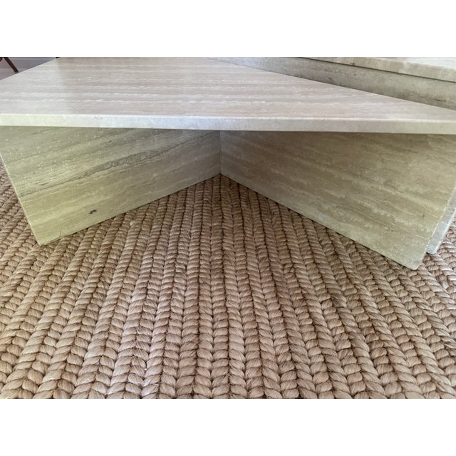 Two Piece Triangular Travertine Coffee Tables, 1970s, France For Sale - Image 13 of 18