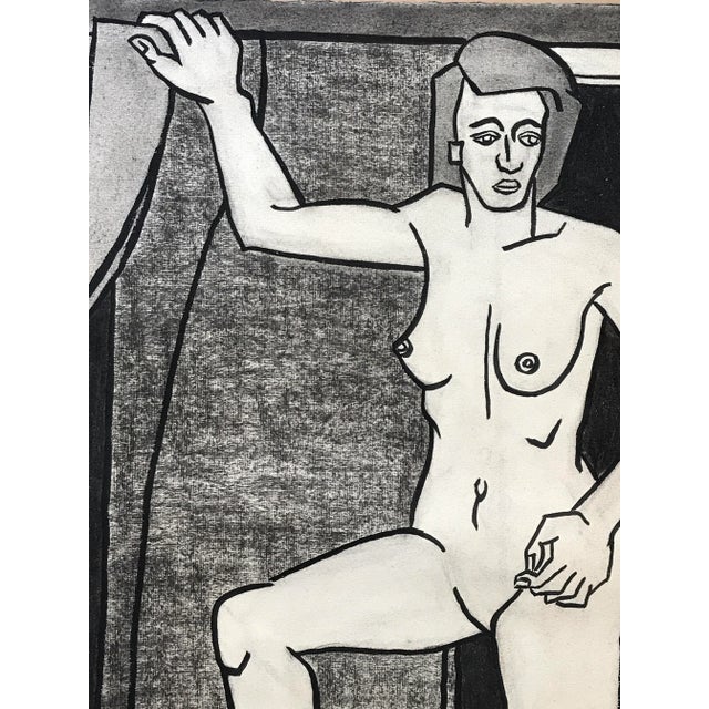 Mid-Century Modern 1940s Figurative Charcoal Drawing "Foot on Stool" Uc Berkeley Student John Bowers For Sale - Image 3 of 8