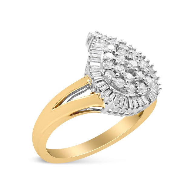 Early 21st Century 14K Yellow and White Gold 1.00 Cttw Round and Baguette-Cut Diamond Ballerina Cocktail Ring (H-I Color, SI2-I1 Clarity) For Sale - Image 5 of 7