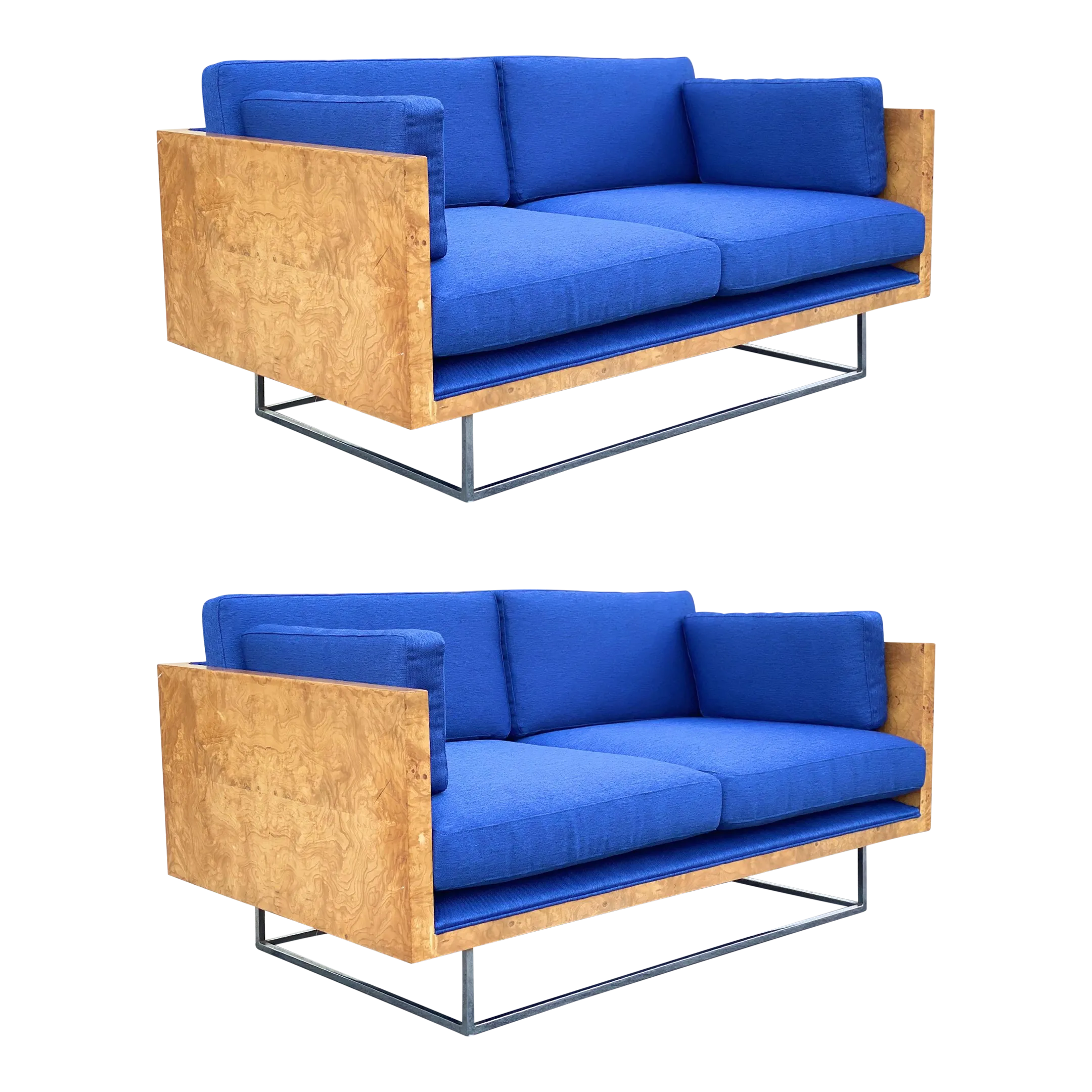 1970s Milo Baughman for Thayer Coggin Burlwood and Blue Chrome