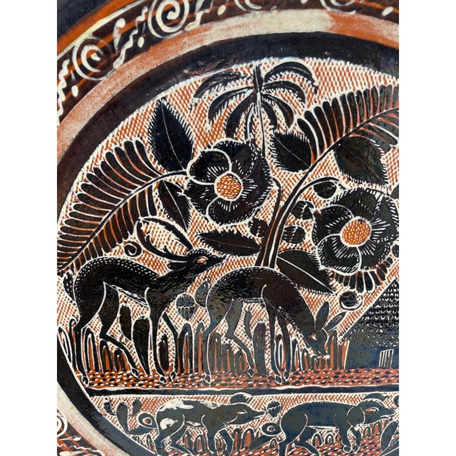 Rustic 2 Tlaquepaque 'Petatillo Noche-Style' Handpainted Plates From Jalisco, Mexico - 12" & 14" Diam. For Sale - Image 3 of 11