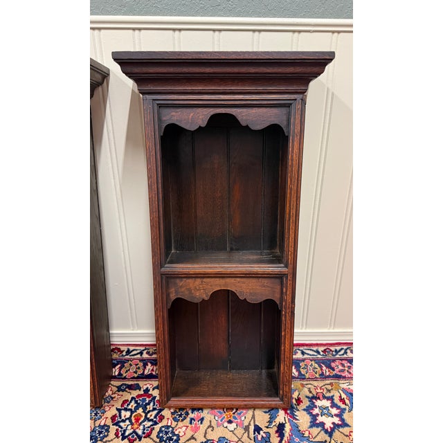 Antique English Pair Bookcases Plate Racks Wall Shelves Hanging Wall Oak 1920-30 For Sale - Image 11 of 18
