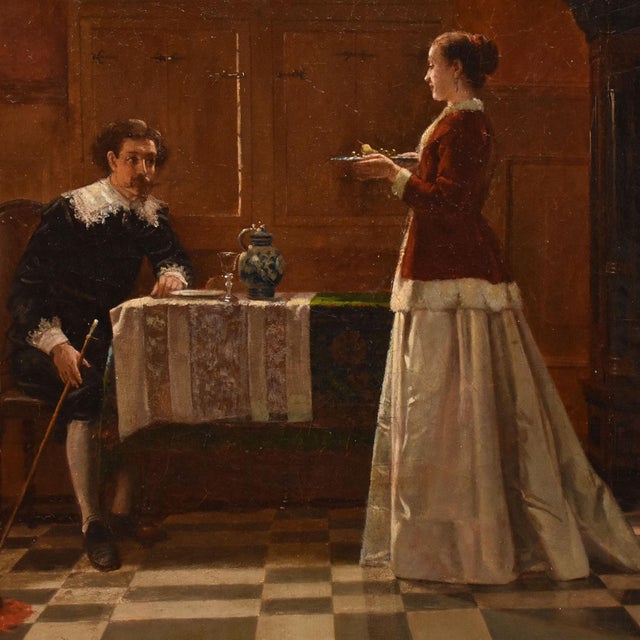 Frans Moormans, Gentleman and Lady in Interior Scene, 1800s, Oil on Canvas, Framed For Sale - Image 4 of 12