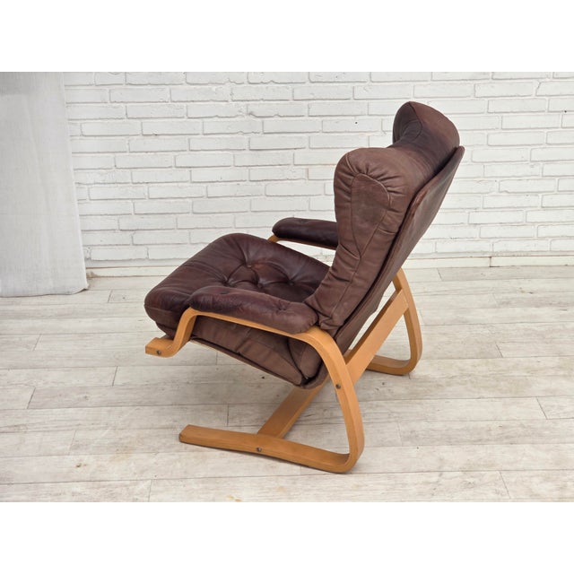 1970s Scandinavian Adjustable Armchair in Furniture Leather and Bentwood, 1970s For Sale - Image 5 of 18