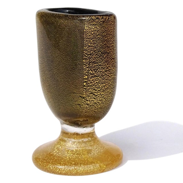 Art Deco Vintage Murano Black Gold Flecks Italian Art Deco Style Footed Glass Toothpick Name Card Holder For Sale - Image 3 of 6