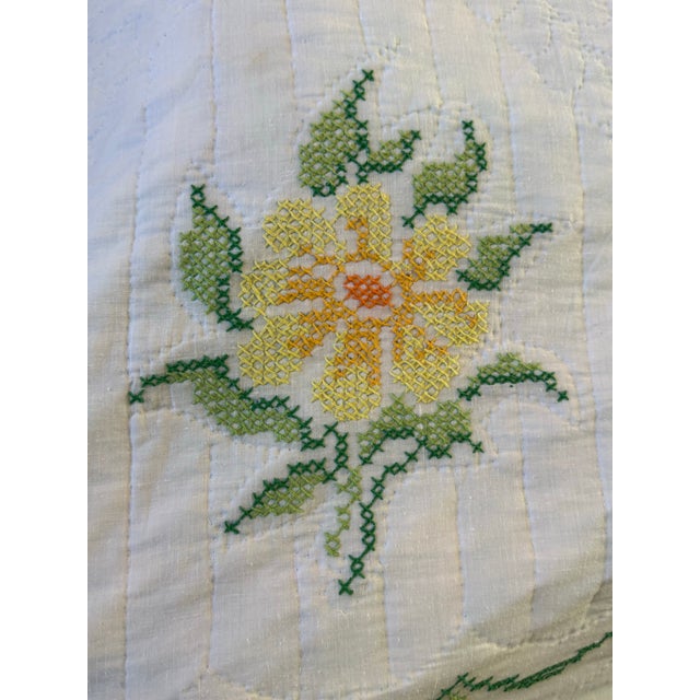 Antique Handmade Embroidered Quilt – Floral Folk Art Bedspread, Reversible, 92” X 95” For Sale - Image 4 of 13