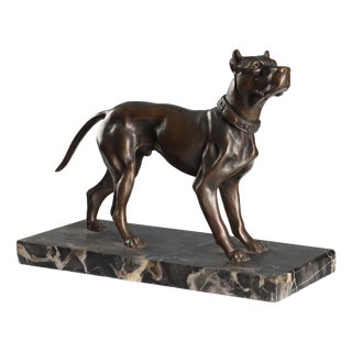 Bronze Dog on Black Marble Base For Sale