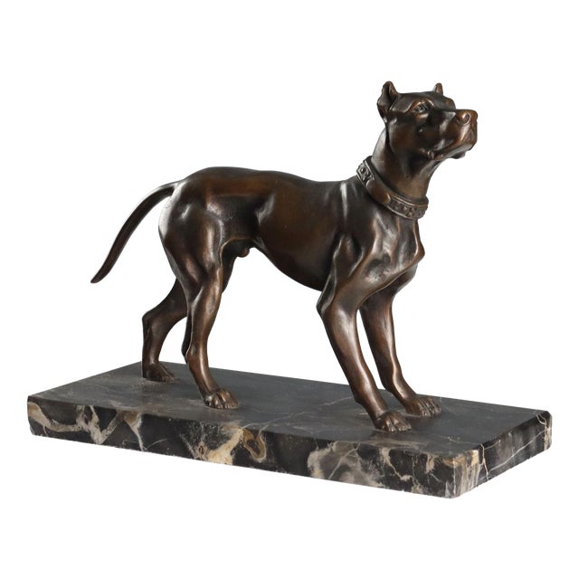Bronze Dog on Black Marble Base For Sale