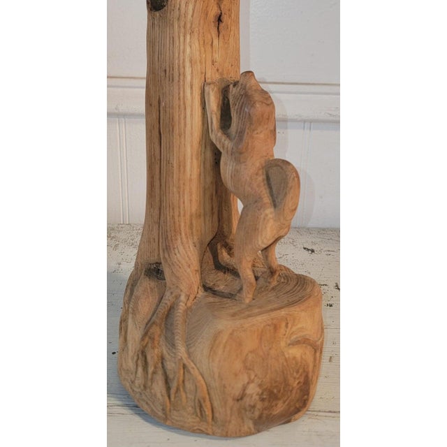 Wood Mid 20th Century Dog Chasing a Beaver Up a Tree Sculpture For Sale - Image 7 of 7