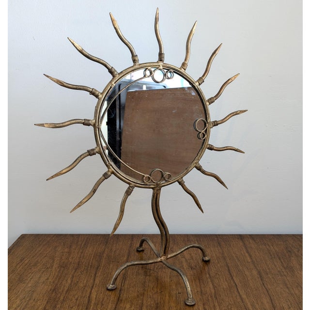 Vintage American Postmodern Gilt Iron Sunburst Table Mirror, 1980s For Sale - Image 10 of 10