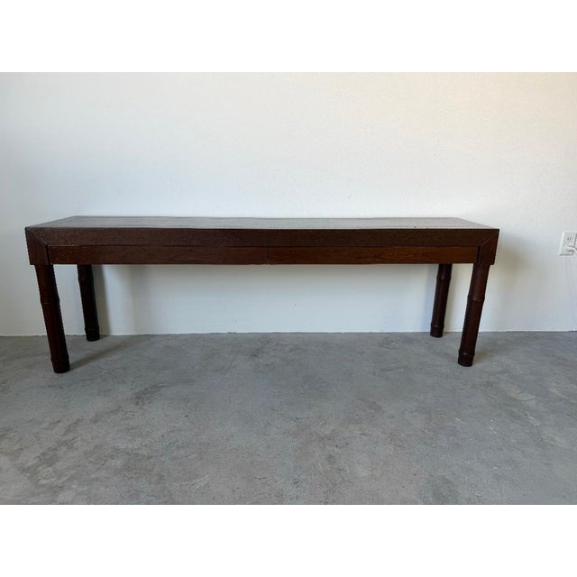 1980s Century Furniture Faux Bamboo Console / Sofa Table With Two Drawers For Sale - Image 11 of 17
