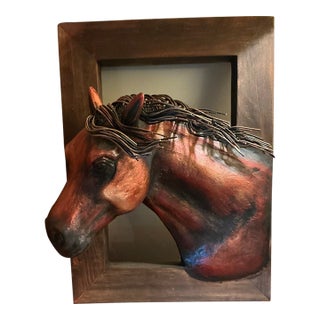 Mexican Artisan Handcrafted 3d Horse Head Wood & Metal Folk Art Sculpture For Sale