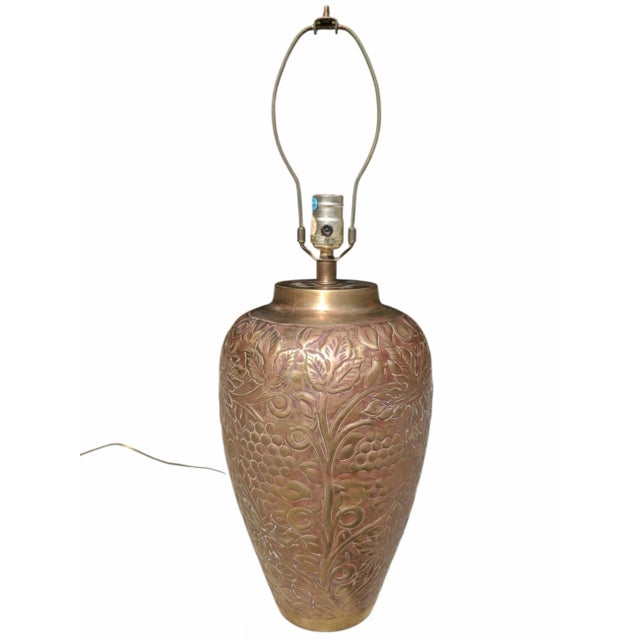 Metal Early 20th Century Brass Repousse Table Lamp For Sale - Image 7 of 10