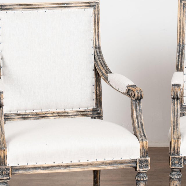 Gustavian (Swedish) Pair 19th Century Swedish Gustavian Black Painted Armchairs For Sale - Image 3 of 11