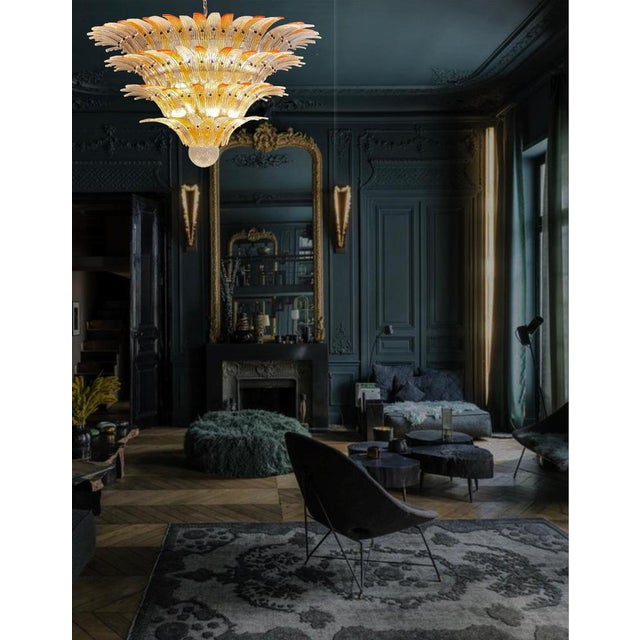 Palmette Ceiling Light with 163 Amber and Trasparent Glasses, 1980s For Sale - Image 16 of 18