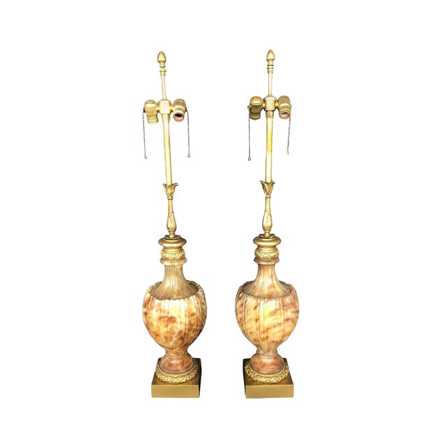 1900s Marble and Onyx Lamps- A Pair For Sale