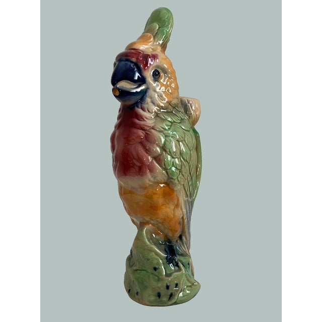 Early 20th Century French Barbotine Majolica Parrot Liqueur Pitcher, C. 1900 For Sale - Image 17 of 17