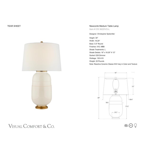 Christopher Spitzmiller by Visual Comfort Signature Newcomb Medium Table Lamp in Ivory with Linen Shade Designer:...