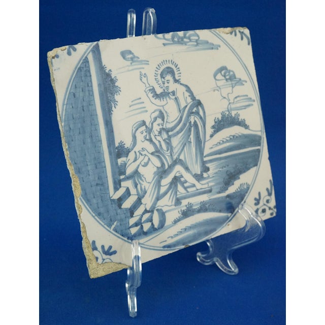 Item description: Fabulous Blue Delft ceramic or majolica tile dating back to around 1700, entirely hand-decorated with...