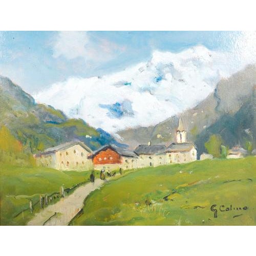 Oil on panel by giovanni colmo, mountain huts. Italy, 1920s–1940s origin italy period 1920s–1940s artist giovanni colmo...