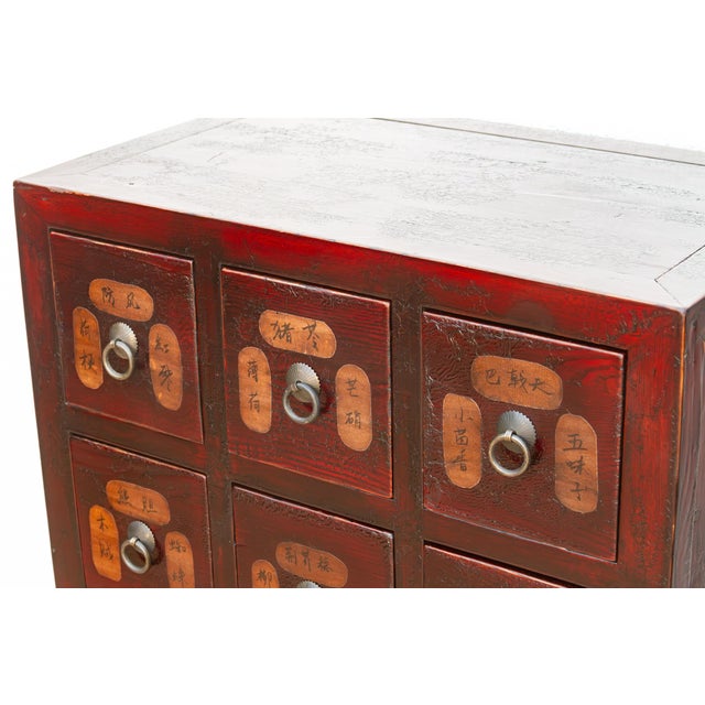 Wood Vintage Red Painted Apothecary Chest For Sale - Image 7 of 13