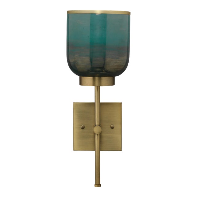 Jamie Young Vapor Single Wall Sconce in Antique Brass & Aqua For Sale