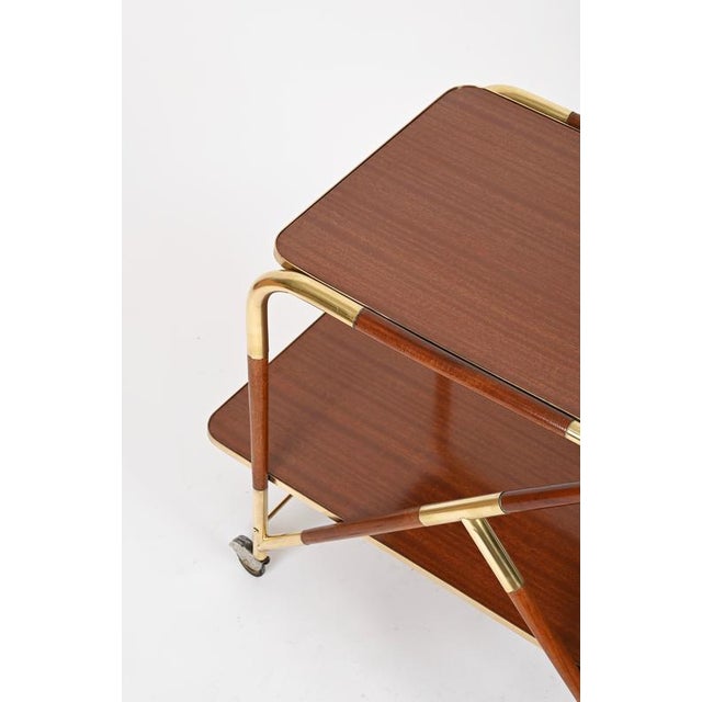 Mid-Century Brass and Wood Bar Cart by Cesare Lacca, Italy, 1950s For Sale - Image 13 of 16