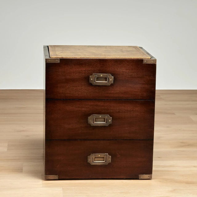 Wood Vintage English Campaign Style Stool With Reversible Leather Top for Table Use For Sale - Image 7 of 13