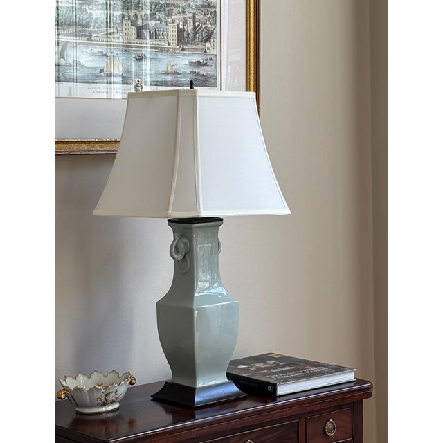 Early-20th Century Chinoiserie Celadon Porcelain Table Lamp For Sale - Image 16 of 17