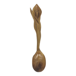 Early 20th Century Hand Carved Wood Spoon Folk Art Treen Welsh Love Spoon Calla Lily