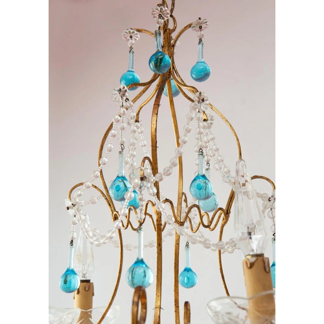Italian Chandelier with Blue Glass Droplets, 1960s For Sale - Image 4 of 13